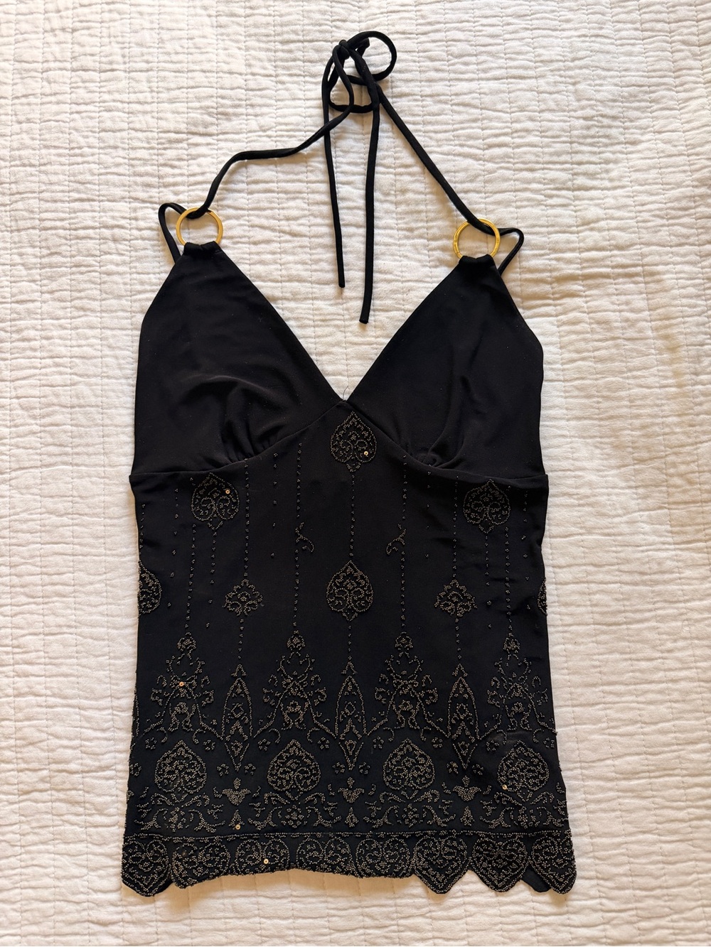 Vintage Black Embellished Halter Cami Top